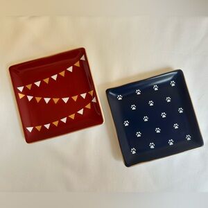 Jewelry/Small Item Trinket Trays Set of 2 - Dog Theme Red & Blue